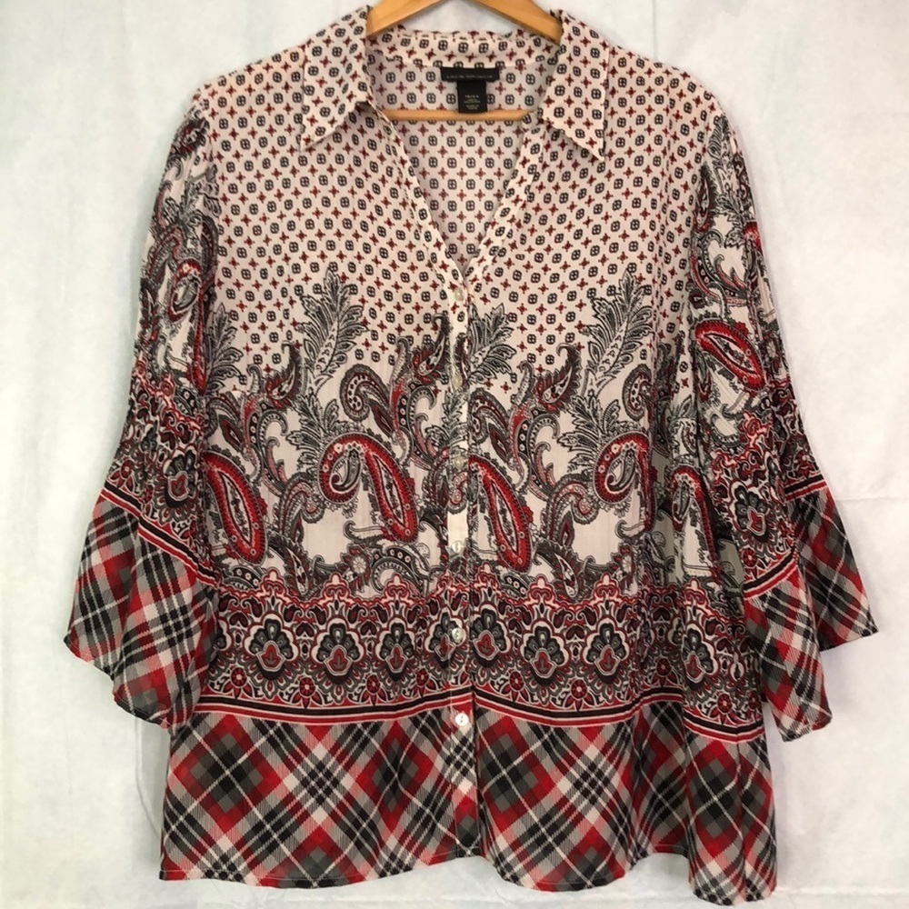 Lane Bryant Plus 3/4 Sleeve  Collar V-neckline Button Up Chiffon Top Size 18/20